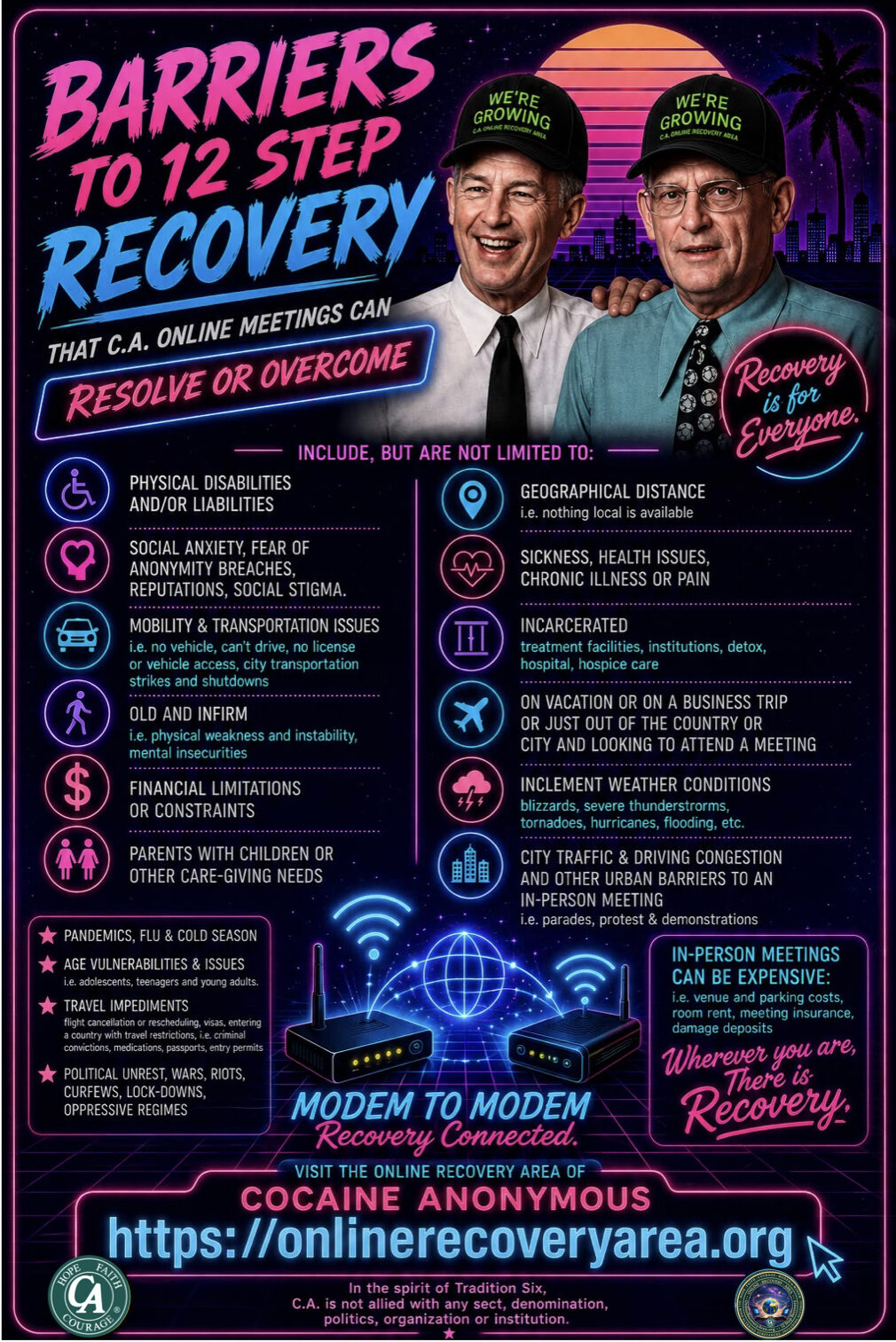 cocaine anonymous, ca online recovery area